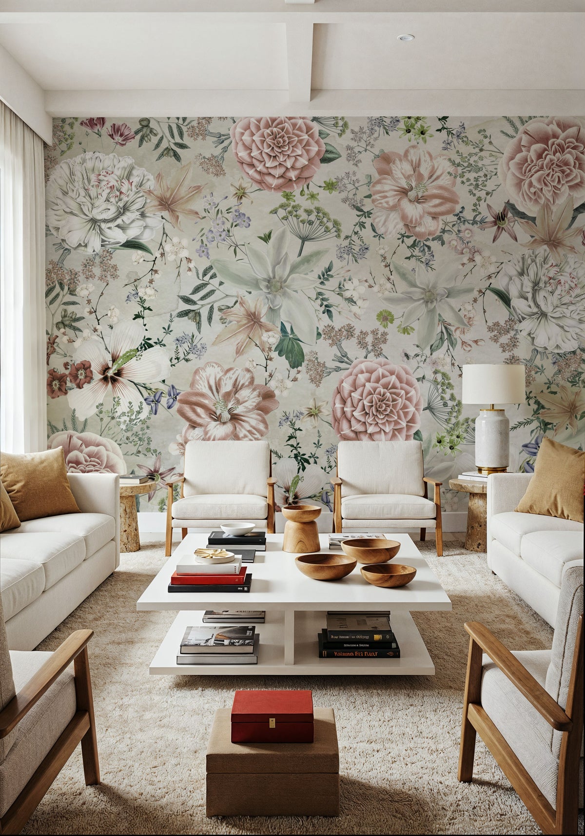 Flowers and Stripes Green Mural Wallpaper - room preview 06