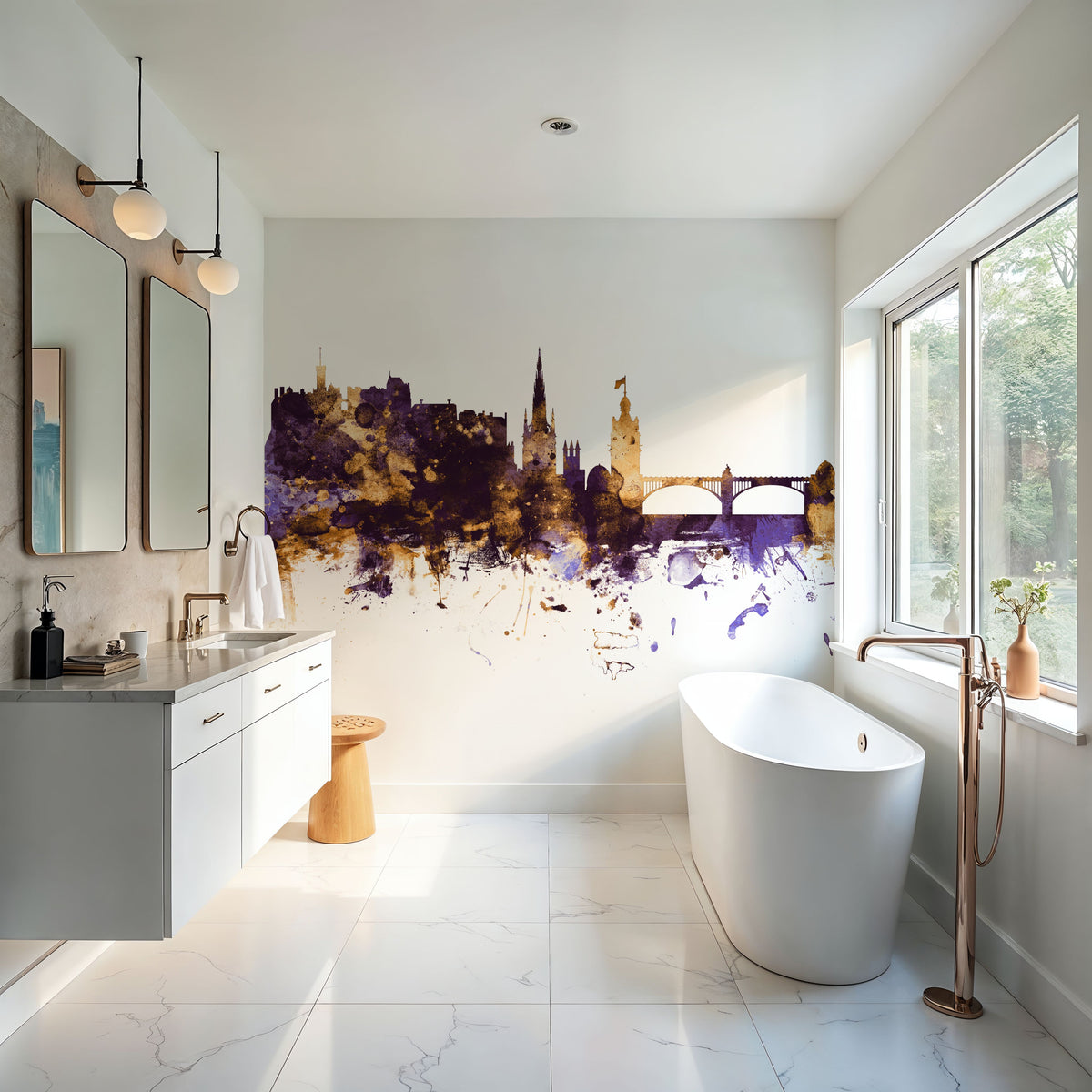 Edinburgh Scotland Skyline Purple & Gold Mural Wallpaper - room preview 06