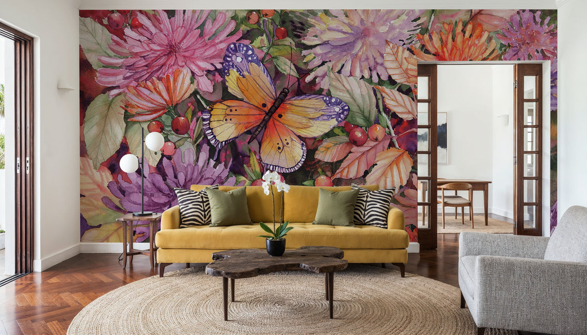 Butterfly and Dahlia Mural Wallpaper - room preview 06