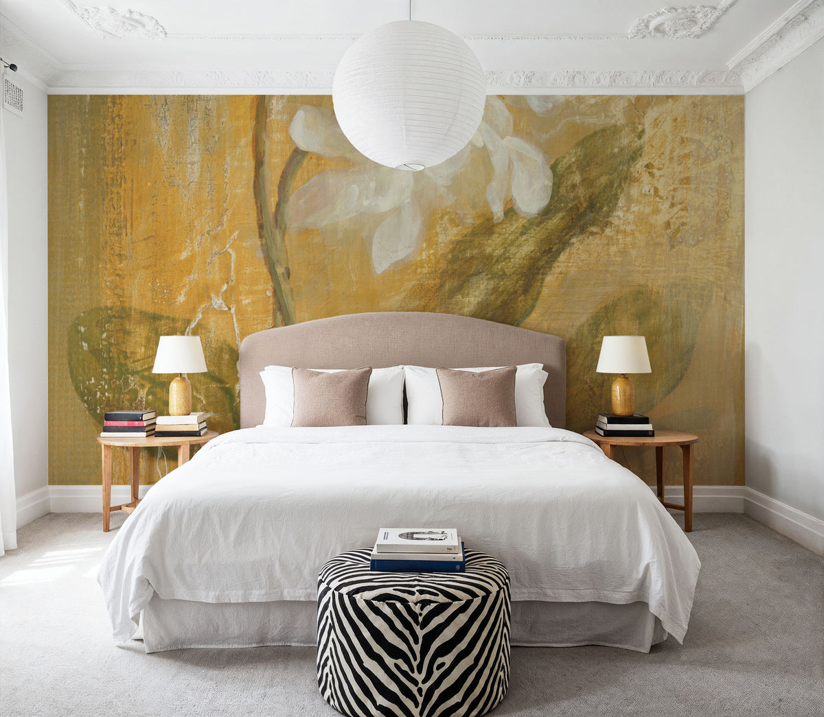 White Orchid Panel Mural Wallpaper - room preview 06