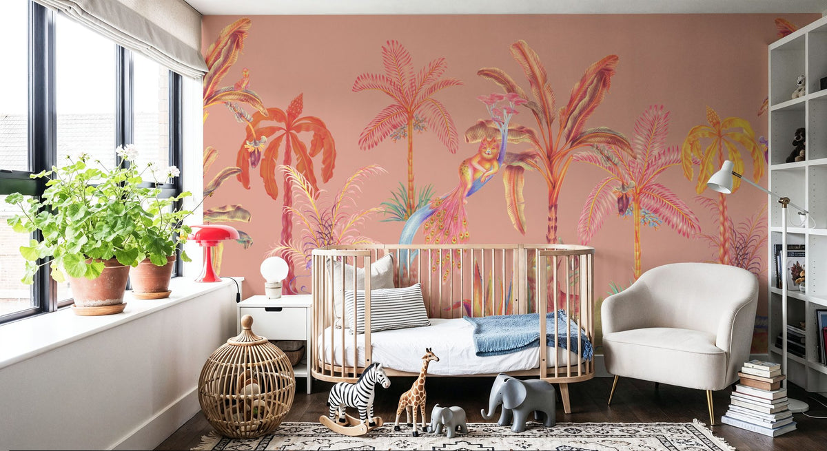 Colorful Jungle, Peach Mural Wallpaper - room preview 06