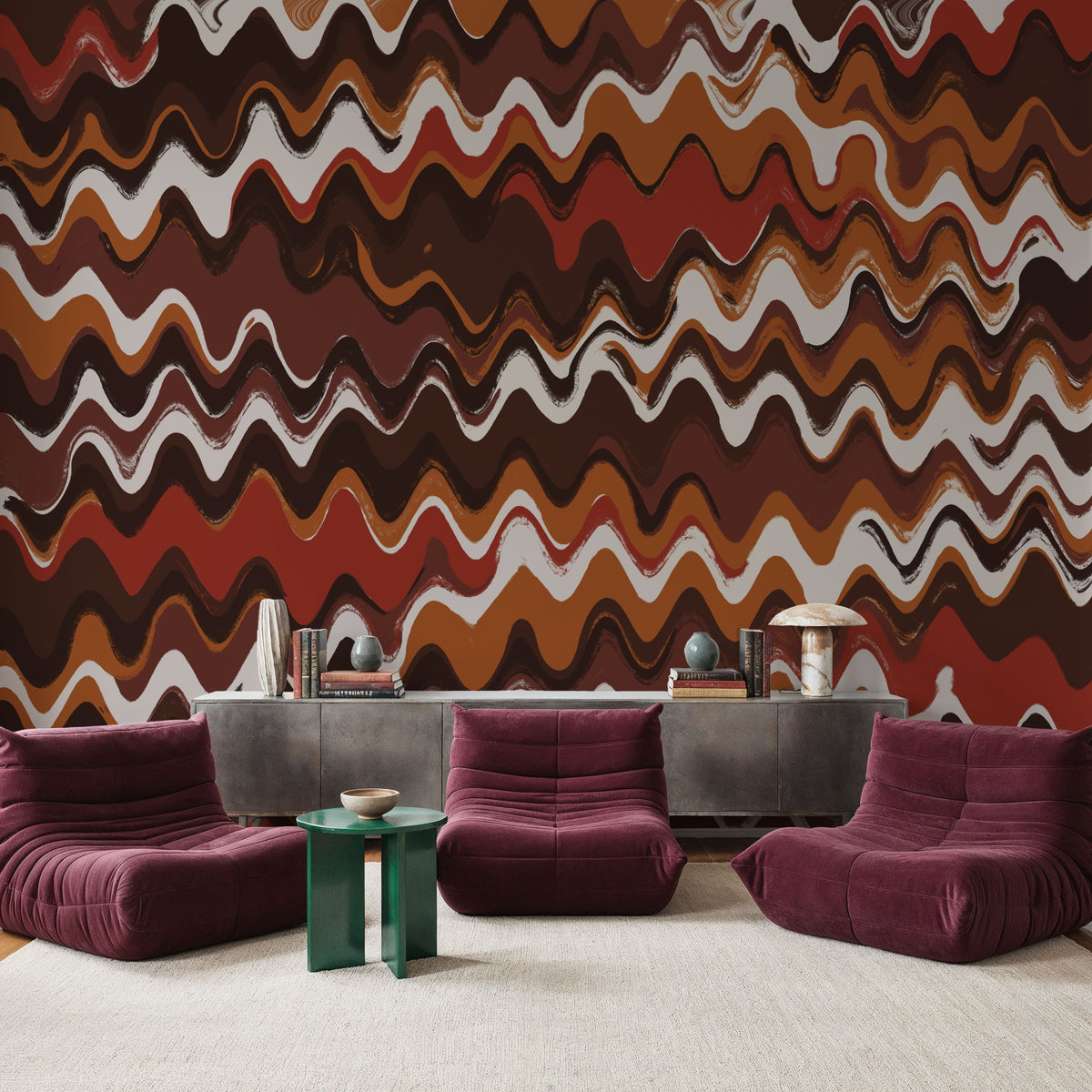 Earthy Color Zig Zag Pattern Mural Wallpaper - room preview 06