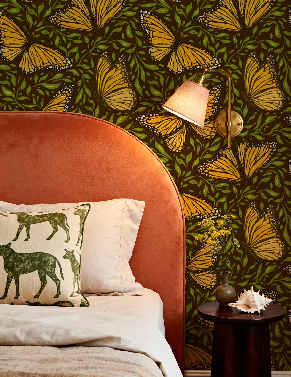 Papillion I, Chocolate & Green Mural Wallpaper - room preview 06