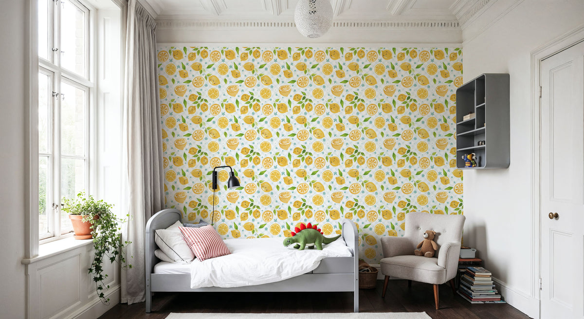 Mellow Lemons Blue Check Mural Wallpaper - room preview 06