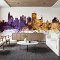 Jackson Mississippi Skyline Purple & Gold Mural Wallpaper - room preview 06