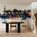 Kinshasa Skyline Blue & Bronze Mural Wallpaper - room preview 06