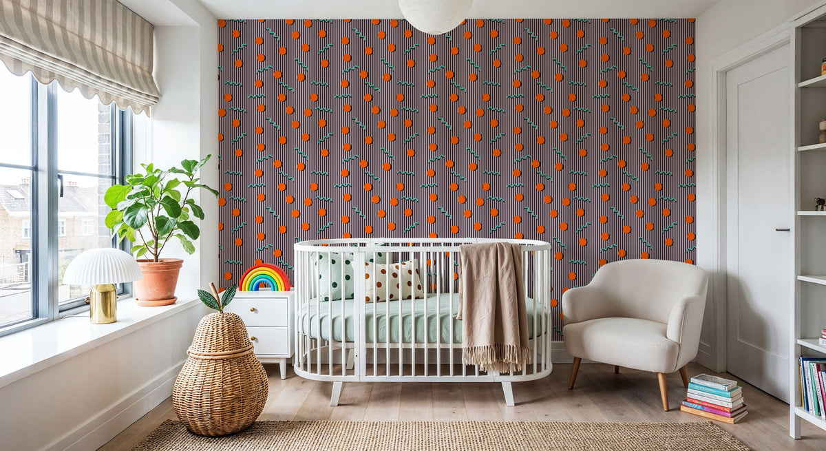 Memphis Dots & Stripes, Pink Mural Wallpaper - room preview 06