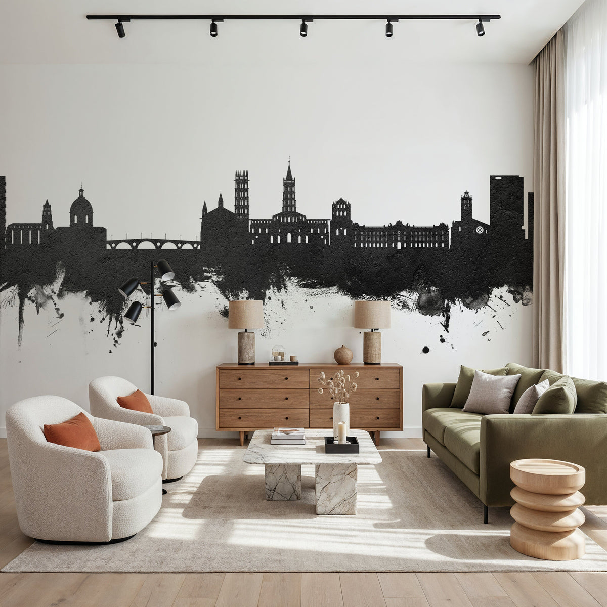 Toulouse France Skyline Black & White Mural Wallpaper - room preview 06