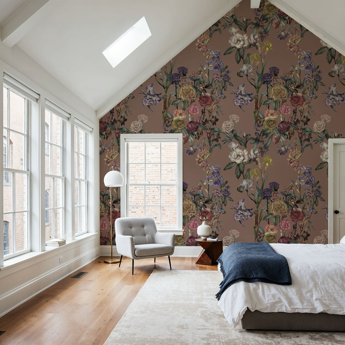 Floral Gaze, Peach Mocha Mural Wallpaper - room preview 06