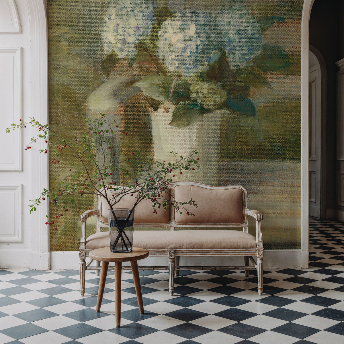 Hydrangea Bouquet on Bench Mural Wallpaper - room preview 06