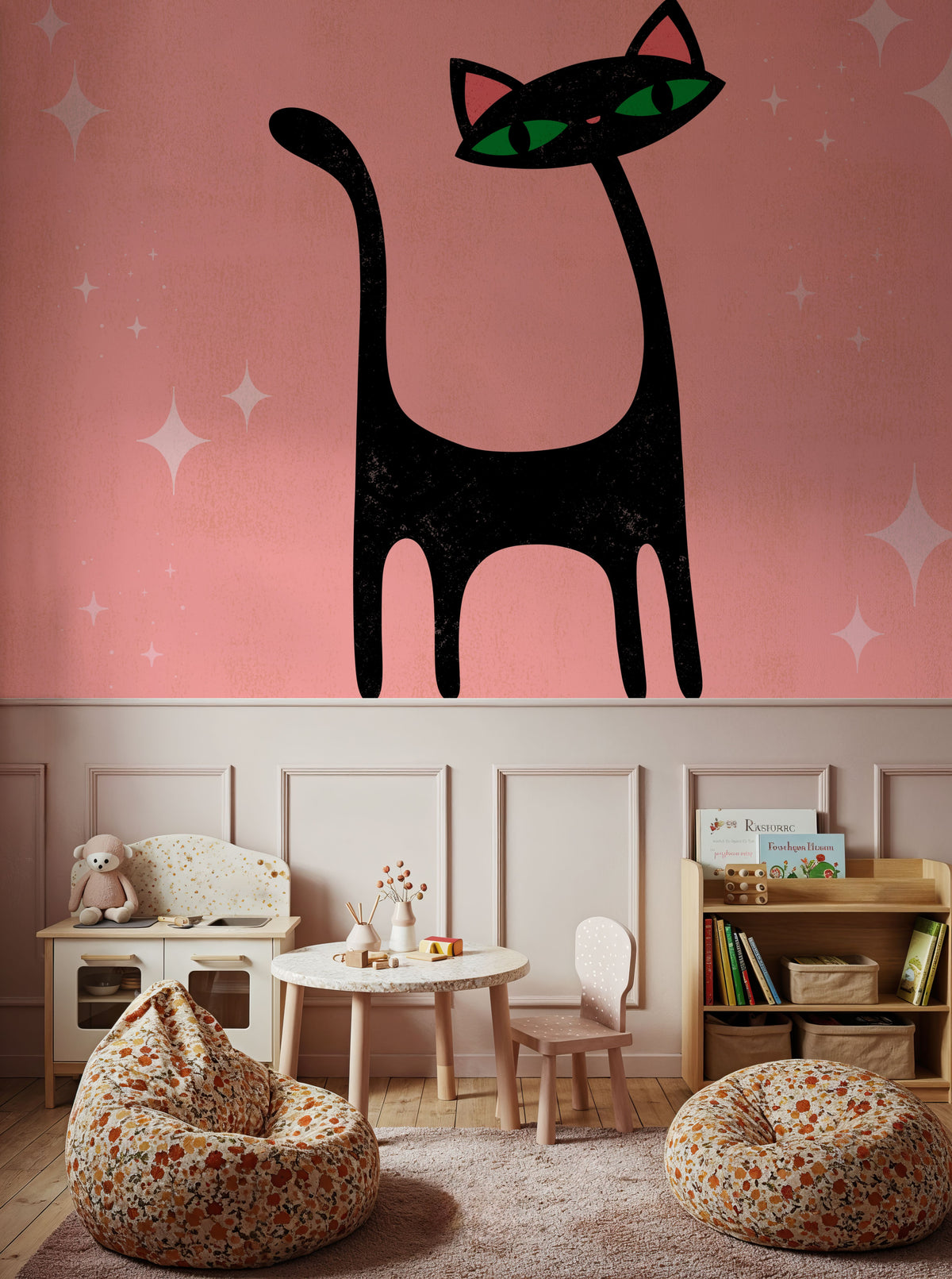 Retro Cat, Pink Mural Wallpaper - room preview 06