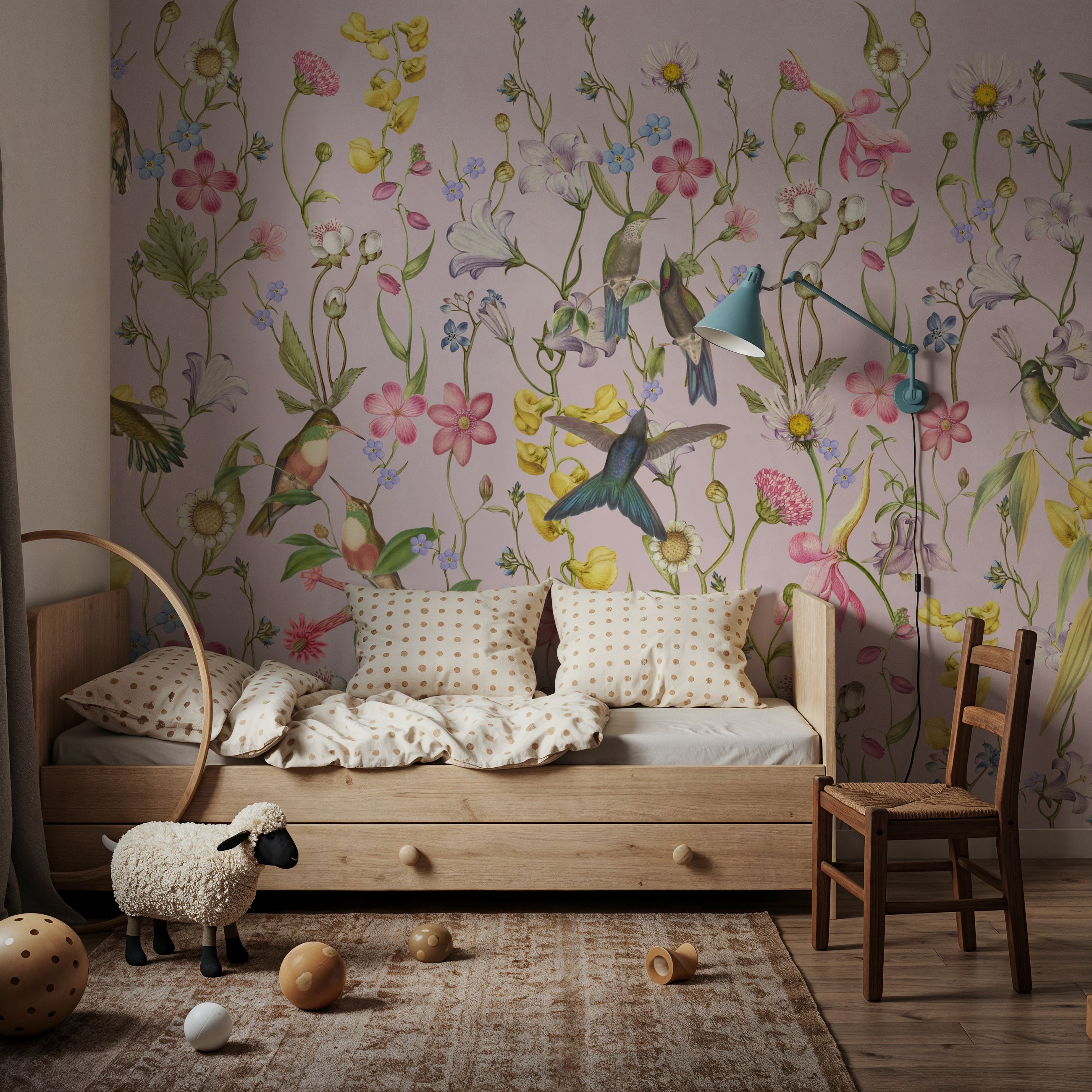 Bird Garden Dark Purple Mural Wallpaper