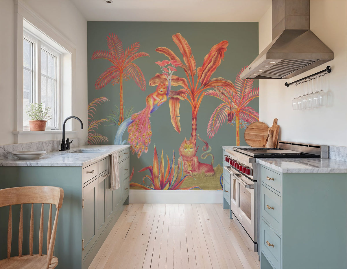 Colorful Jungle, Seafoam Mural Wallpaper - room preview 06