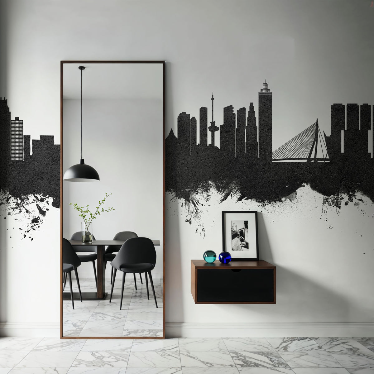 Rotterdam the Netherands Skyline Black & White Mural Wallpaper - room preview 06