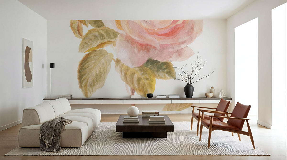 Garden Rose on White Mural Wallpaper - room preview 06