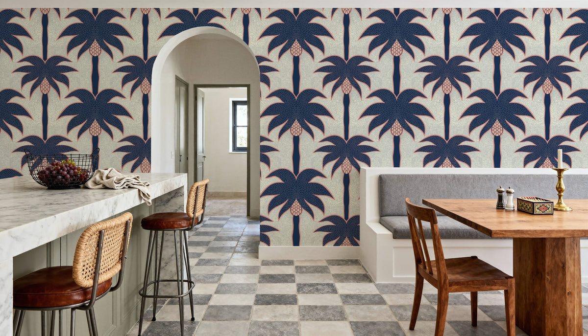 Graphic Palms, Navy Mural Wallpaper - room preview 06