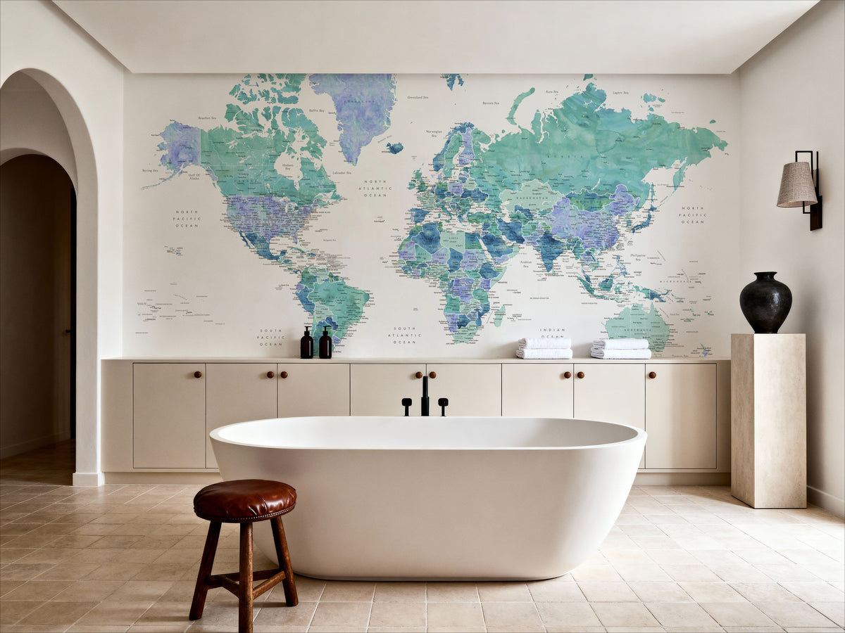 World Map Cities - Elizenda Mural Wallpaper - room preview 06