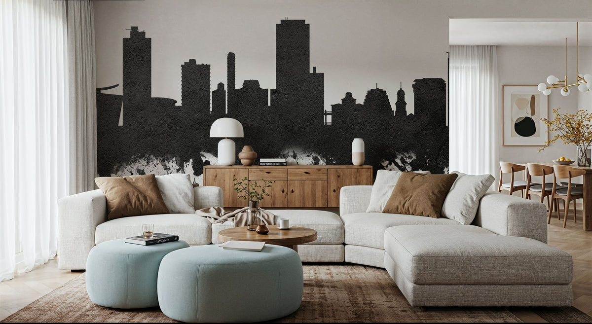 Wellington New Zealand Skyline Blck & White Mural Wallpaper - room preview 06