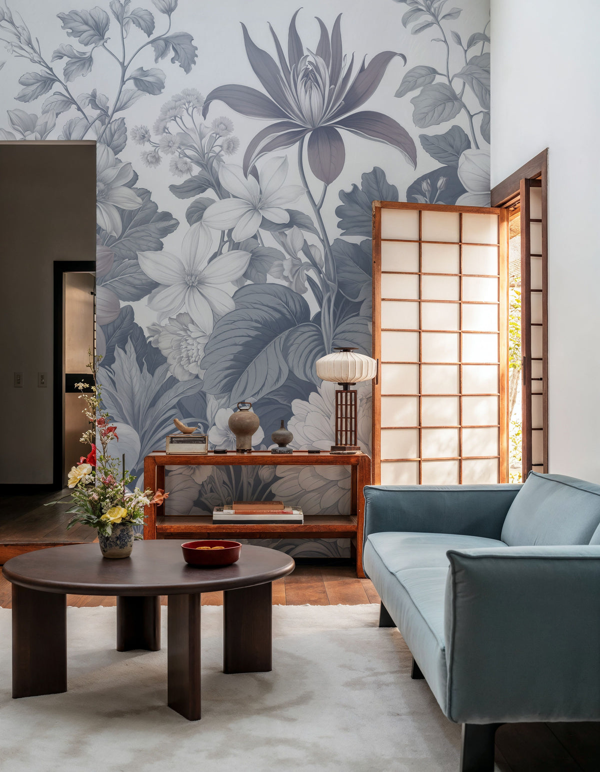Dahlia Days, Ice Blue Mural Wallpaper - room preview 06