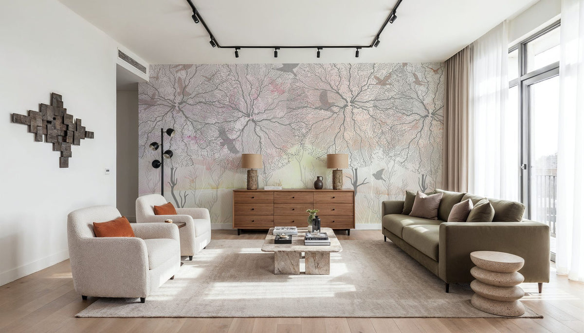 Shade of Trees Pink Mural Wallpaper - room preview 06