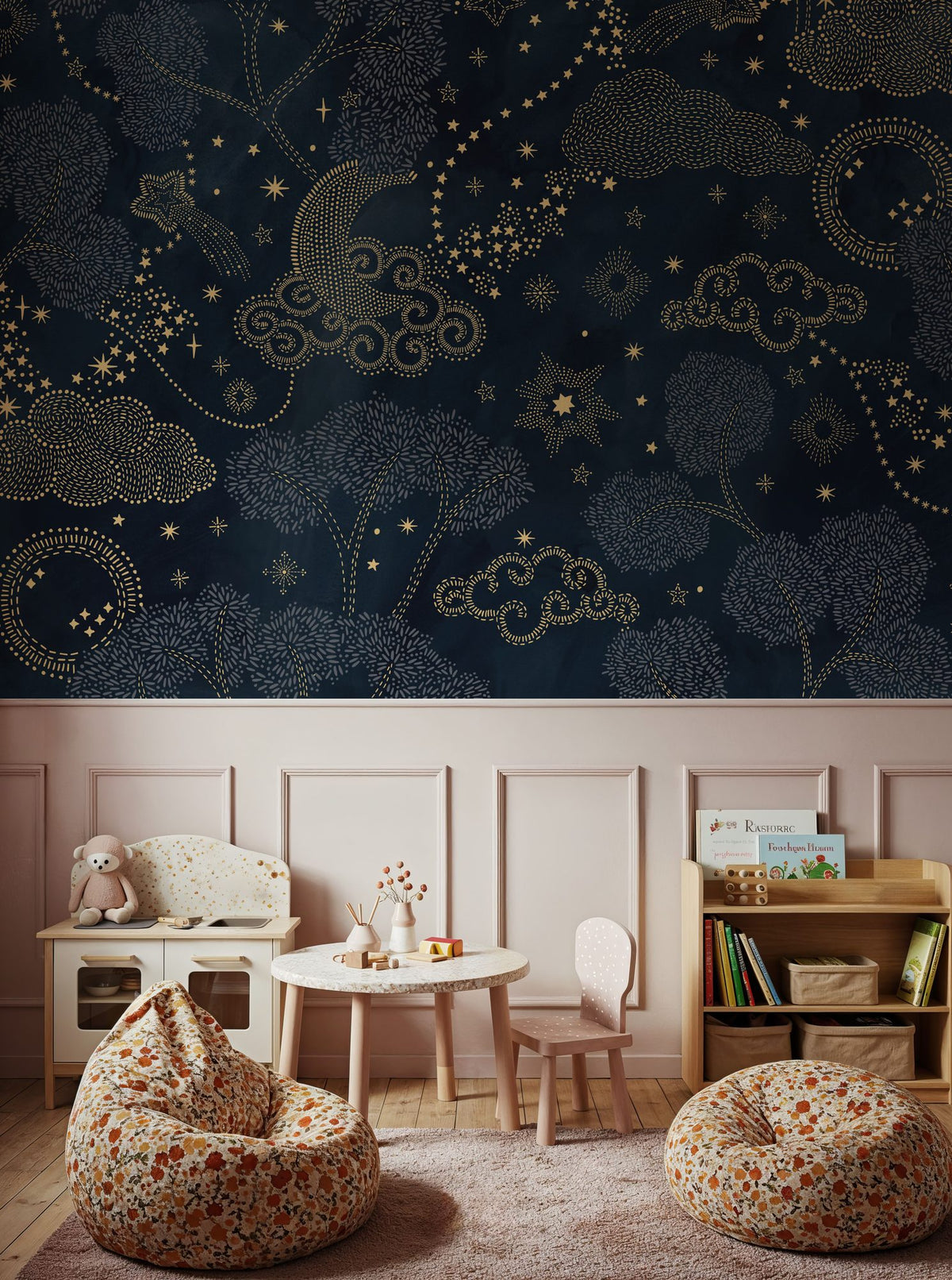 Moonlit Sky, Midnight Mural Wallpaper - room preview 06