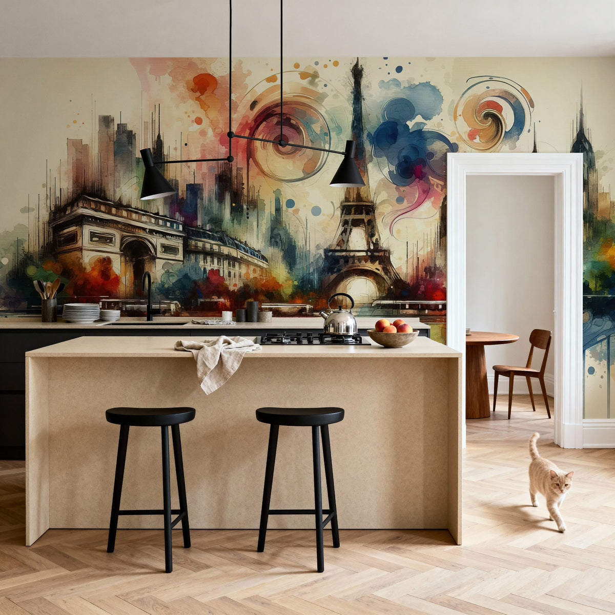 Watercolor Skyline Paris I Mural Wallpaper - room preview 06