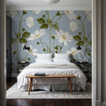 White Anemones, Sky Blue Mural Wallpaper - room preview 06
