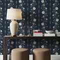 Trailing Flower Stripe, Navy Mural Wallpaper - room preview 06