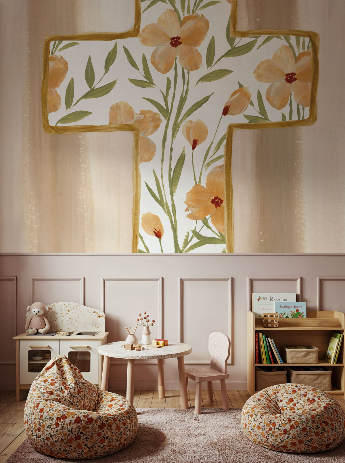 Floral Cross I Mural Wallpaper - room preview 06