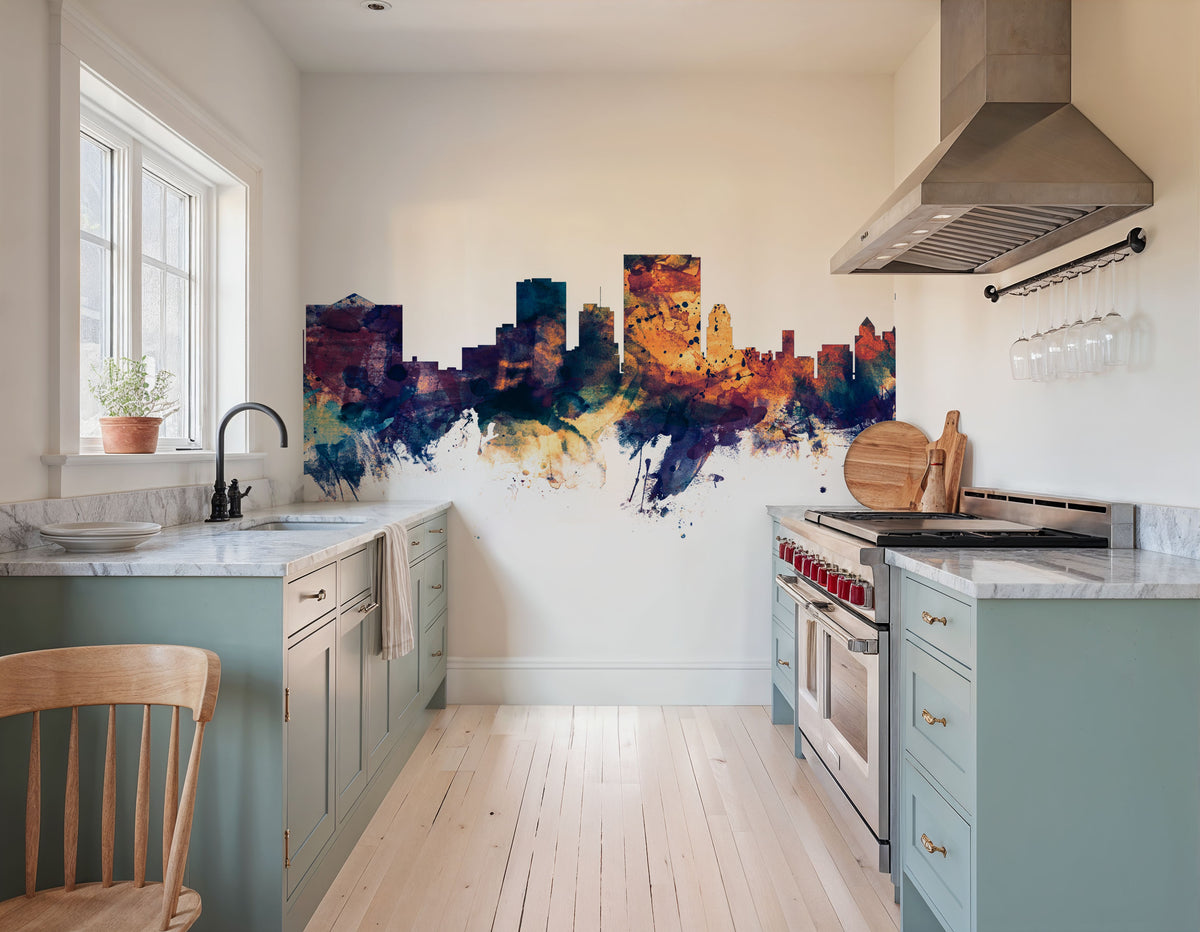 El Paso Texas Skyline Blue & Bronze Mural Wallpaper - room preview 06