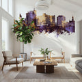 Portland Maine Skyline Purple & Gold Mural Wallpaper - room preview 06