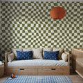 Warped Checkerboard, Olive Mural Wallpaper - room preview 06