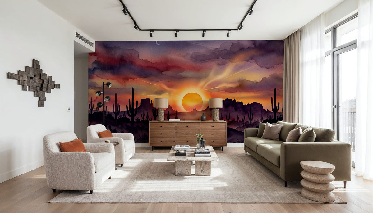 Arizona Sunset - Landscape Watercolor Series Mural Wallpaper - room preview 06