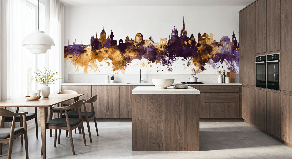 Lausanne Switzerland Skyline Purple & Gold Mural Wallpaper - room preview 06