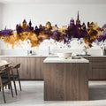 Lausanne Switzerland Skyline Purple & Gold Mural Wallpaper - room preview 06