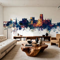 Durham England Skyline Blue & Bronze Mural Wallpaper - room preview 06