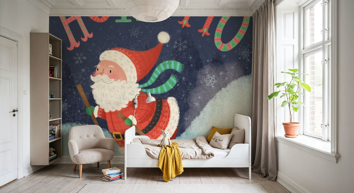 Skiing Santa Mural Wallpaper - room preview 06