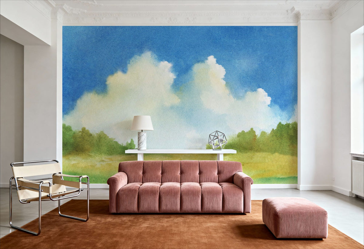 Cloudy Landscape Painting Mural Wallpaper - room preview 06