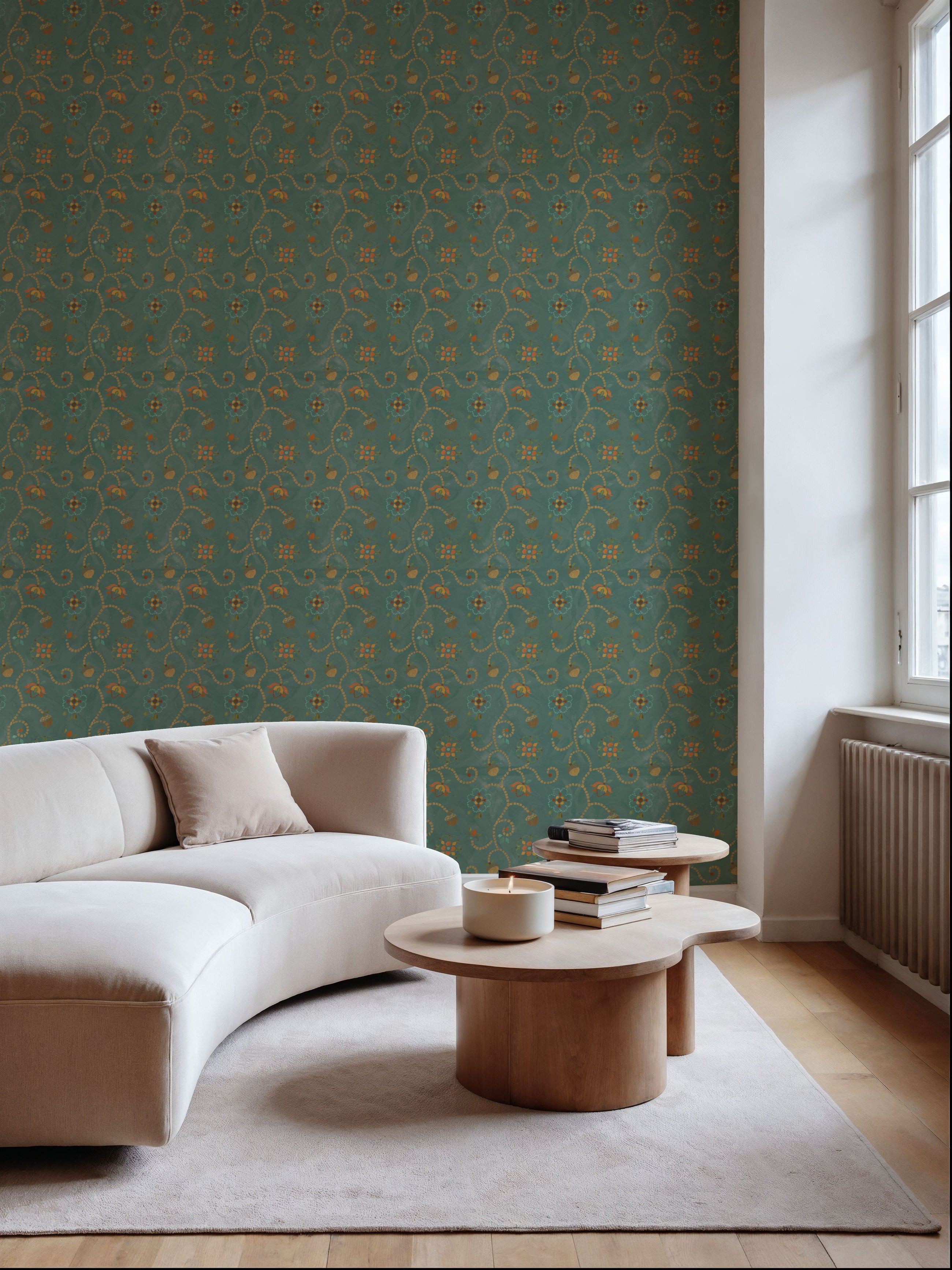 Autumn Acorns Turqouise Mural Wallpaper