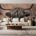 Highland Meadow Portrait Sepia Mural Wallpaper - room preview 06
