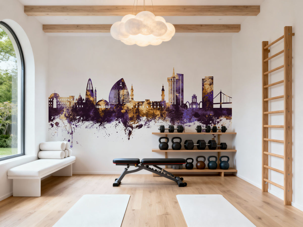 Khartoum Sudan Skyline Purple & Gold Mural Wallpaper - room preview 06