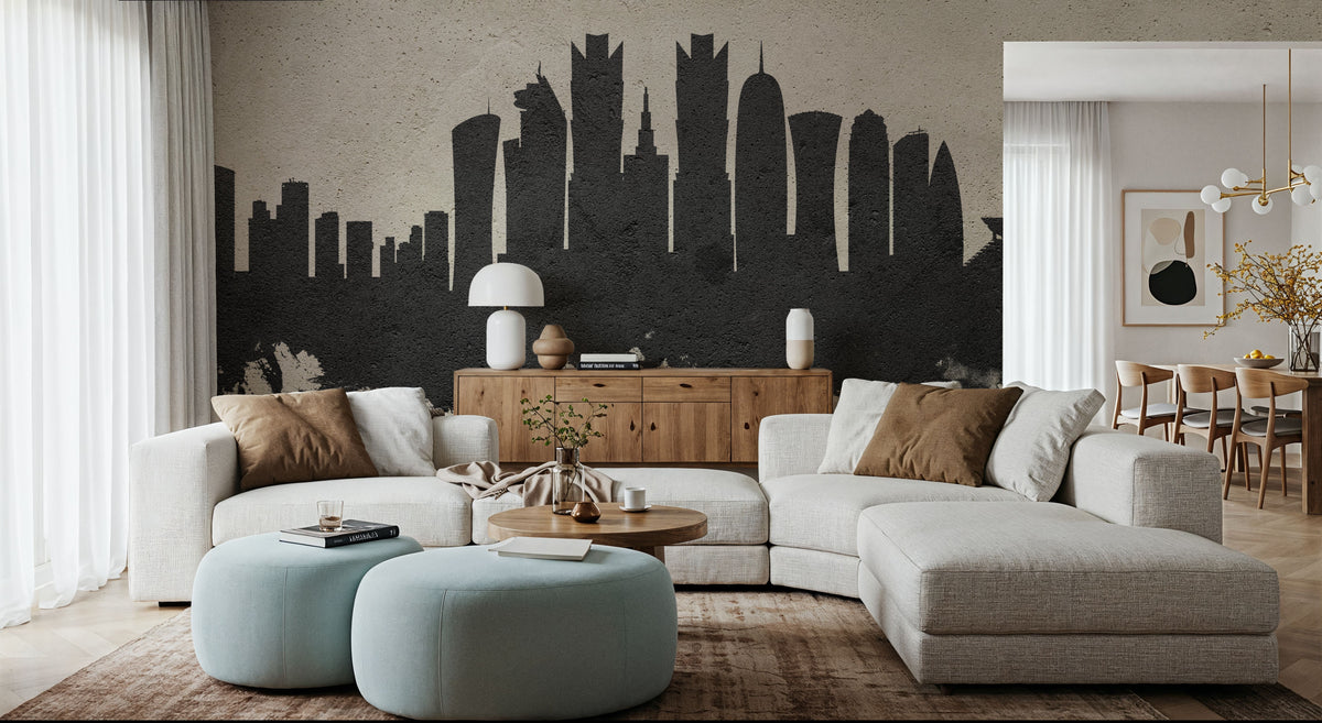 Doha Qatar Skyline Concrete Mural Wallpaper - room preview 06