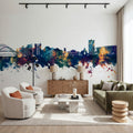 Gateshead England Skyline Blue & Bronze Mural Wallpaper - room preview 06