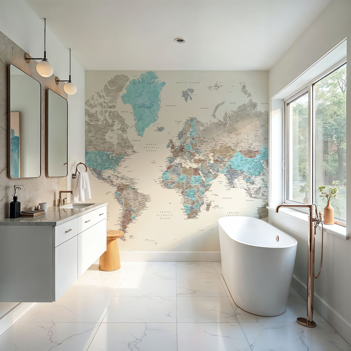 World Map Cities - Romi Mural Wallpaper - room preview 06