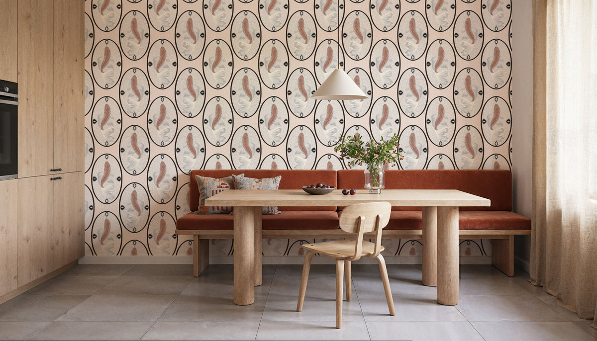 Koi Medallion, Peach Mural Wallpaper - room preview 06