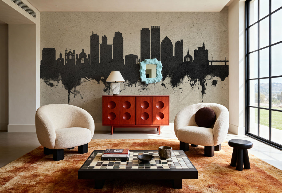Dayton Ohio Skyline Concrete Mural Wallpaper - room preview 06