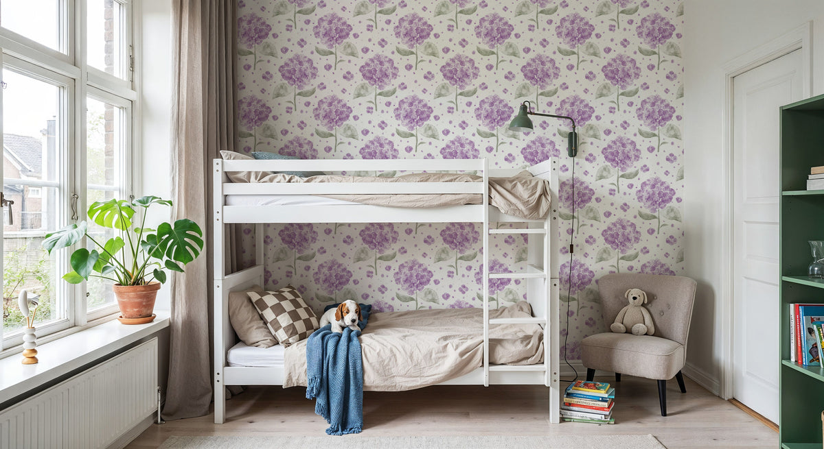 Hydrangea in the Air, Purple Mural Wallpaper - room preview 06