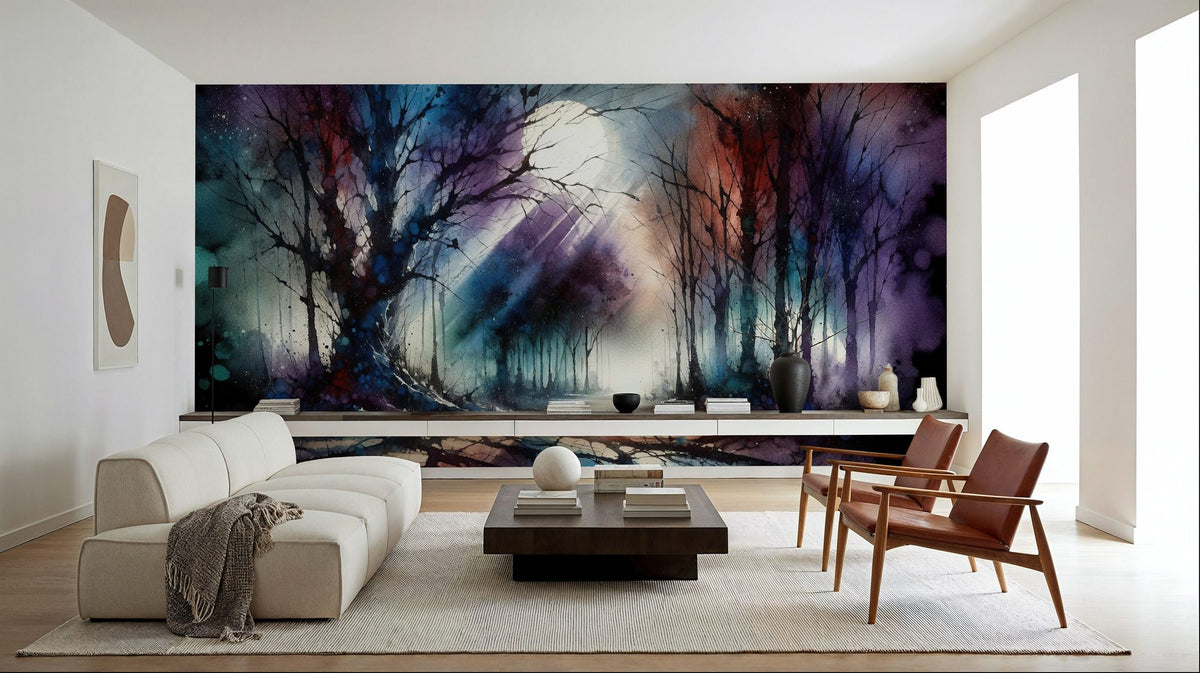 Mystical Moonlit Forest Scene Mural Wallpaper - room preview 06