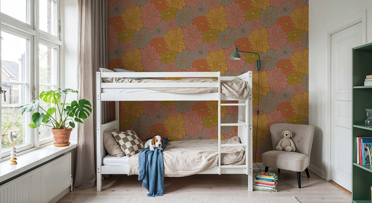 Cool Fluid Flowers, Muted Mural Wallpaper - room preview 06