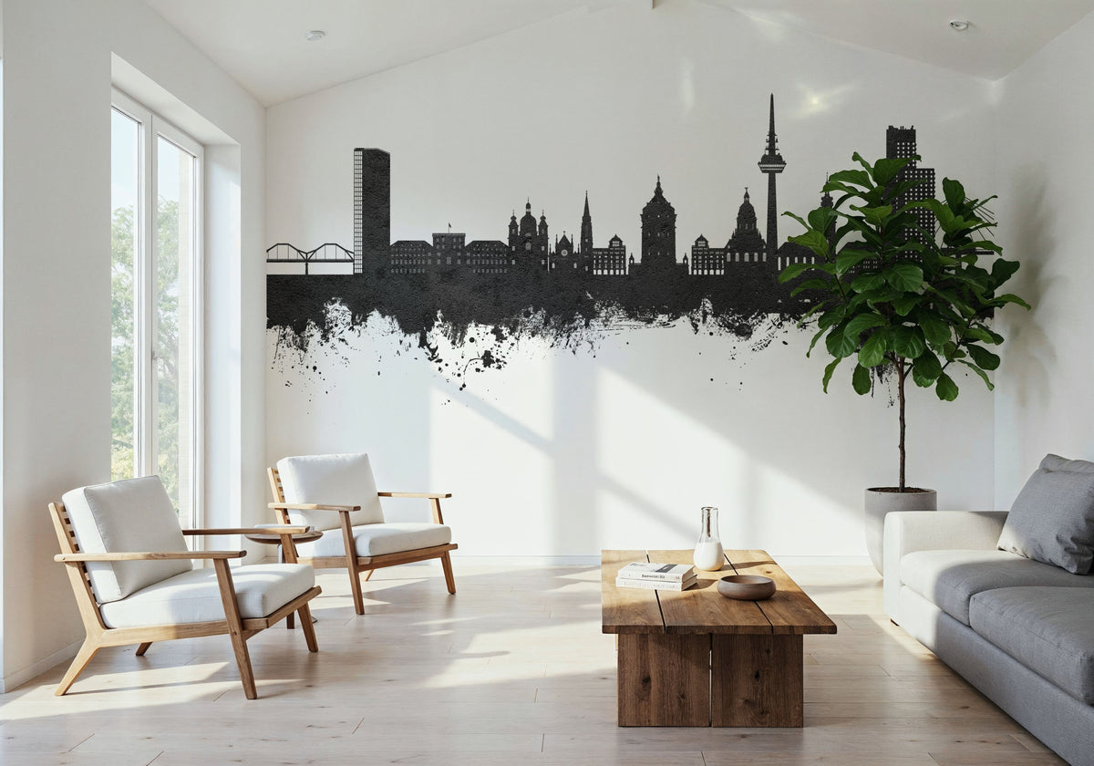 Mannheim Germany Skyline Black & White Mural Wallpaper - room preview 06